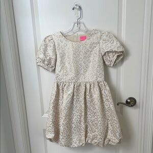 Lilly Pulitzer Girls Mini Moiraine Dress Gold Dazzle Leopard Jacquard